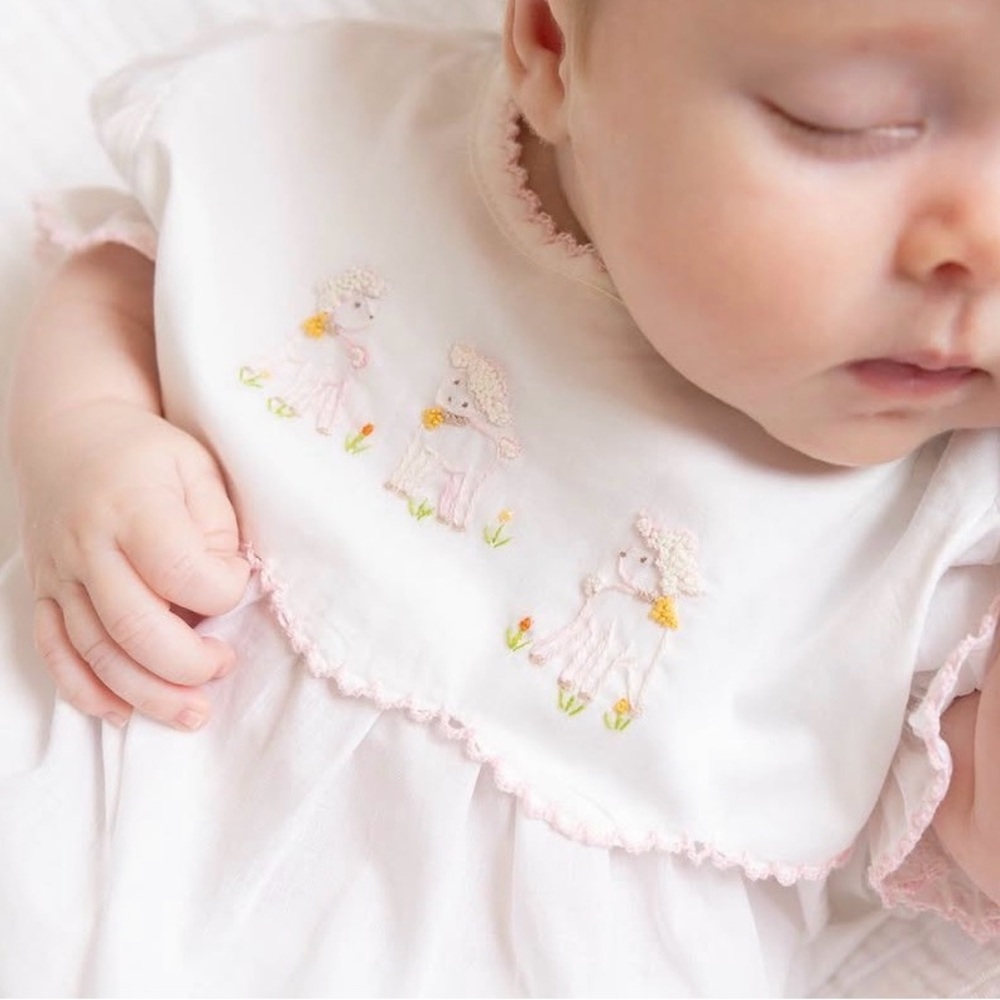 NWT Girls White Pink Trim Embroidered Lambikins Bubble  Heirloom